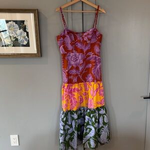 FARM Rio Mixed Tropical Swing Sleeveless Midi Dress